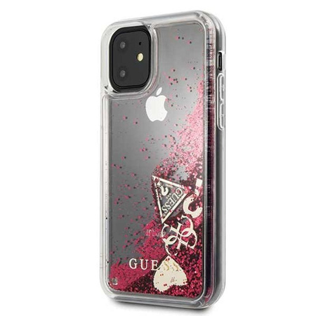 Guess Liquid Glitter Hearts - Etui iPhone 11 (malinowy)