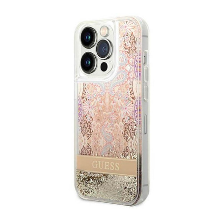 Guess Liquid Glitter Paisley - Etui iPhone 14 Pro (złoty)