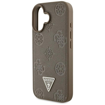 Guess Grained Hot Stamp Peony Triangle Logo MagSafe - Etui do iPhone 16 (brązowy)