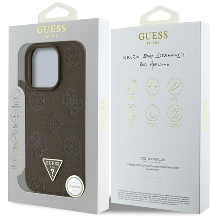 Guess Grained Hot Stamp Peony Triangle Logo MagSafe - Etui do iPhone 16 Pro (brązowy)