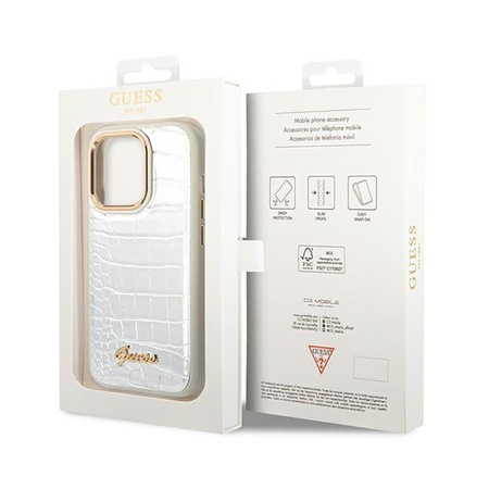 Guess Croco Collection – Etui iPhone 14 Pro (srebrny)