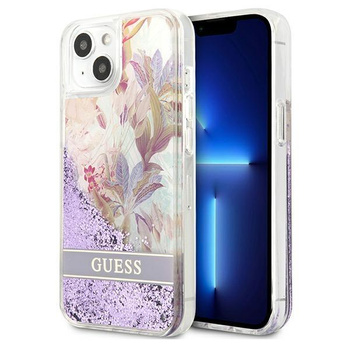 Guess Liquid Glitter Flower – Etui iPhone 13 fioletowy)