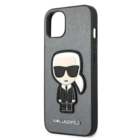 Karl Lagerfeld Saffiano Ikonik Patch - Etui iPhone 13 (srebrny)