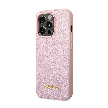 Guess Glitter Flakes Metal Logo Case – Etui iPhone 14 Pro Max (różowy)