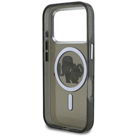 Karl Lagerfeld IML Glitter Karl & Choupette Sketch Logo MagSafe - Etui iPhone 17 Pro (czarny)