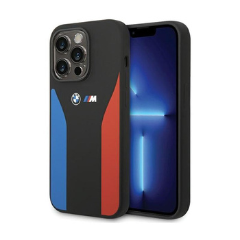 BMW Silicone Blue&Red Stripes M Collection - Etui iPhone 15 Pro (czarny)