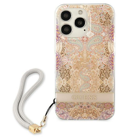 Guess Flower Cord - Etui ze smyczką iPhone 13 Pro (Gold)
