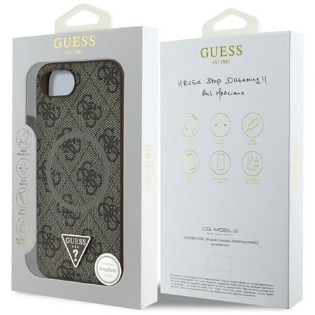 Guess 4G Ring Triangle Logo MagSafe - Etui do iPhone 16e (brązowy)