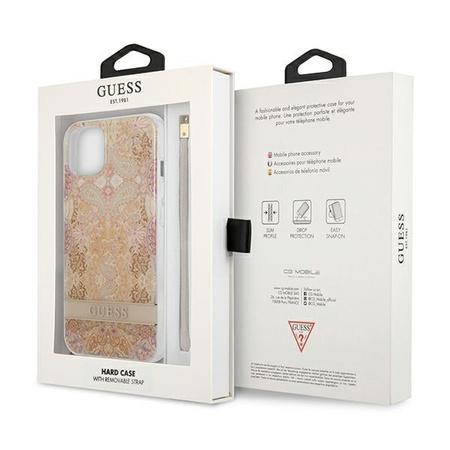 Guess Flower Cord - Etui ze smyczką iPhone 13 (Gold)