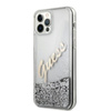 Guess Glitter Vintage Script - Etui iPhone 12 / iPhone 12 Pro (srebrny)