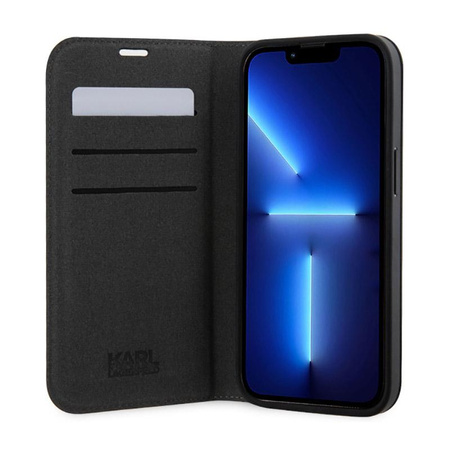 Karl Lagerfeld Booktype Saffiano Monogram - Etui iPhone 14 Pro Max (Srebrny)