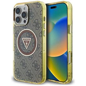 Guess IML Metal Glitter 4G Circle Triangle MagSafe - Etui do iPhone 16 Pro (brązowy)
