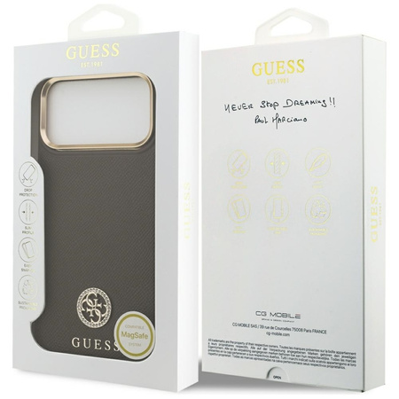 Guess Grained Strass Logo MagSafe - Etui iPhone 17 Pro Max (brązowy)