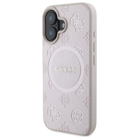 Guess Saffiano Peony Classic Logo MagSafe - Etui iPhone 16 (różowy)