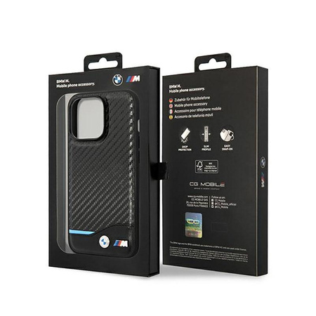 BMW Leather Carbon Blue Line – Etui iPhone 14 Pro Max (Czarny)