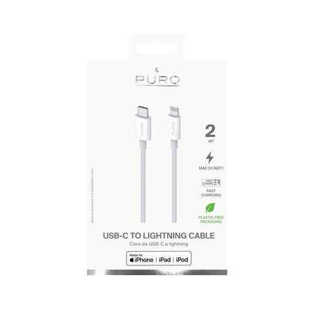 Puro Plain – Kabel połączeniowy USB-C na Lightning MFi 2m (biały)