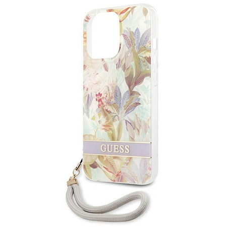 Guess Flower Cord - Etui ze smyczką iPhone 13 Pro (Purple)