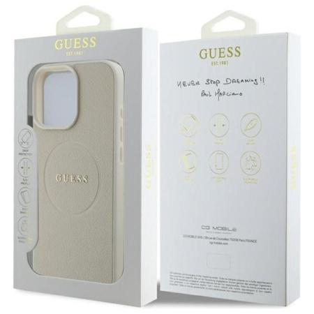 Guess Grained Ring MagSafe - Etui iPhone 16 Pro Max (beżowy)