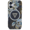 Guess Glitter Flowers Triangle Buttons MagSafe - Etui do iPhone 16 (czarny)