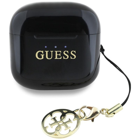 Guess Glossy Effect Printed Classic Logo & Charm - Słuchawki Bluetooth TWS + etui ładujące (czarny)