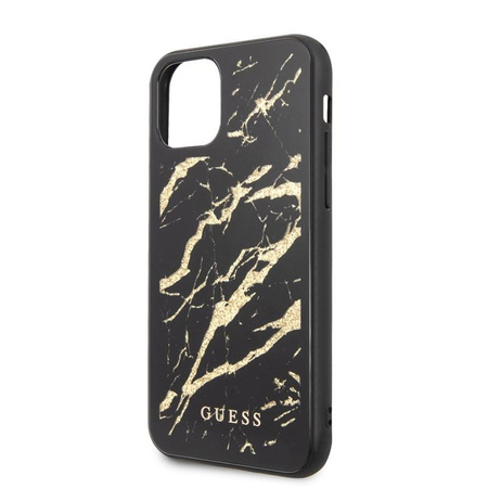 Guess Marble Glass Gold Glitter - Etui iPhone 11 (czarny)