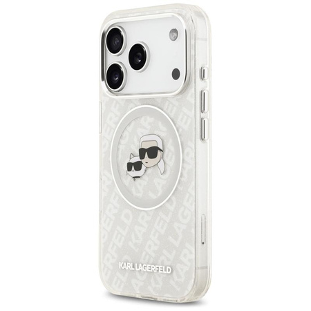 Karl Lagerfeld IML Glitter Karl & Choupette Heads Logo MagSafe - Etui iPhone 17 Pro Max (szary)