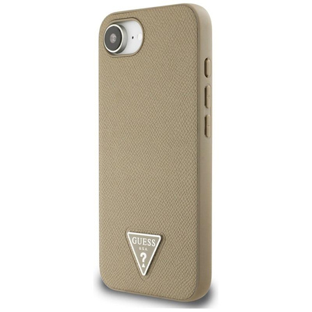 Guess Grained Triangle MagSafe - Etui do iPhone 16e (brązowy)