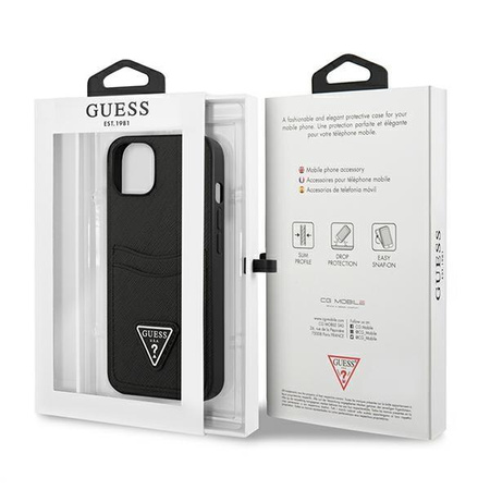 Guess Saffiano Double Card Triangle - Etui iPhone 13 (czarny)