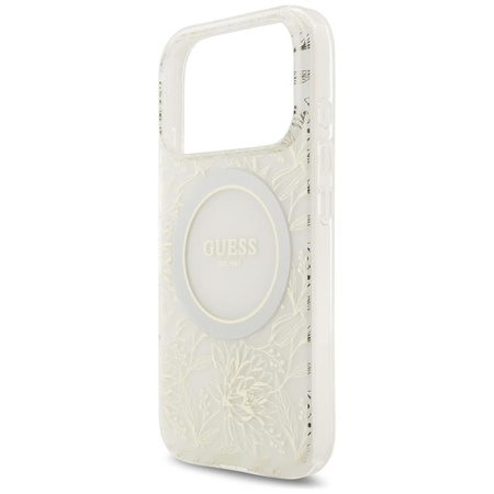 Guess IML Flowers Electro Pearl Strap MagSafe - Etui iPhone 17 Pro (biały)