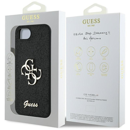 Guess Fixed Glitter Big 4G - Etui do iPhone 16e (czarny)