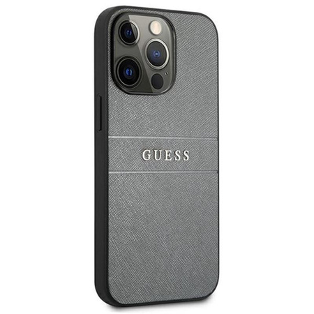 Guess Saffiano Metal Logo Stripes - Etui iPhone 13 Pro (szary)