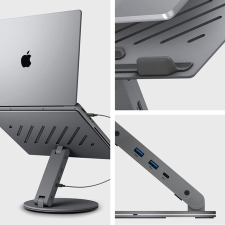 Spigen LD204H Laptop Stand Hub - Podstawka / stojak pod laptopa z Hubem 6 w 1 (Space Grey)