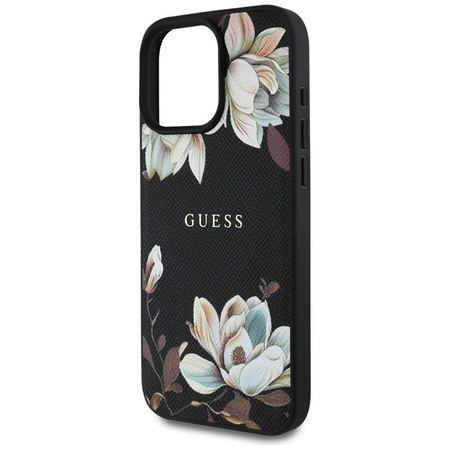 Guess Grained Printed Flower Pattern MagSafe - Etui do iPhone 16 Pro (czarny)