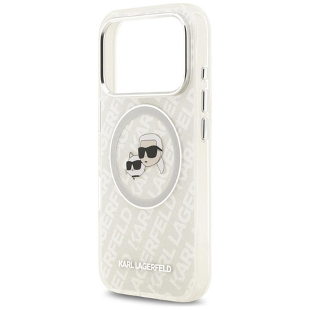 Karl Lagerfeld IML Glitter Karl & Choupette Heads Logo MagSafe - Etui iPhone 17 Pro Max (szary)