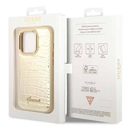 Guess Croco Collection – Etui iPhone 14 Pro (złoty)