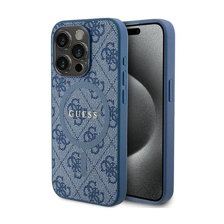 Guess 4G Collection Leather Metal Logo MagSafe - Etui iPhone 14 Pro (niebieski)