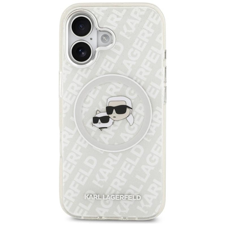 Karl Lagerfeld IML Glitter Karl & Choupette Heads Logo MagSafe - Etui iPhone 17 (szary)