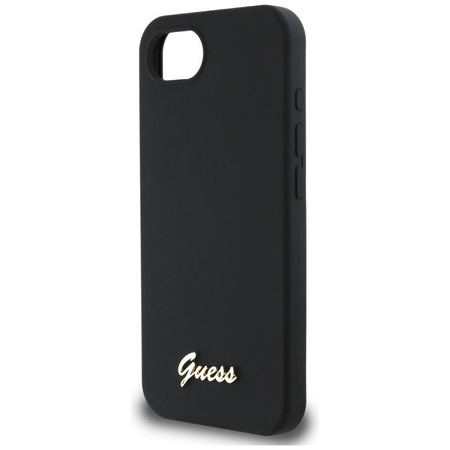 Guess Silicone Script Metal Logo MagSafe - Etui do iPhone 16e (czarny)