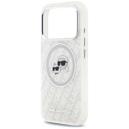 Karl Lagerfeld IML Glitter Karl & Choupette Heads Logo MagSafe - Etui iPhone 17 Pro (szary)