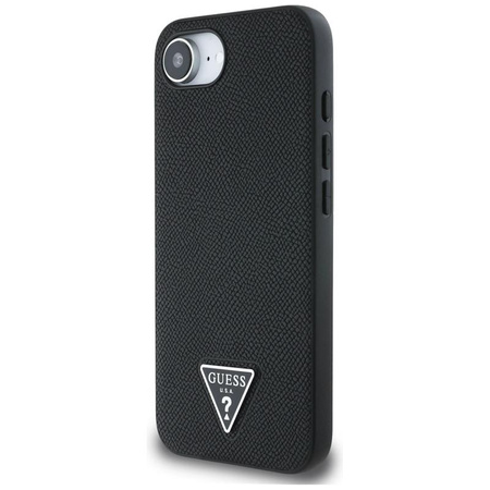 Guess Grained Triangle MagSafe - Etui do iPhone 16e (czarny)