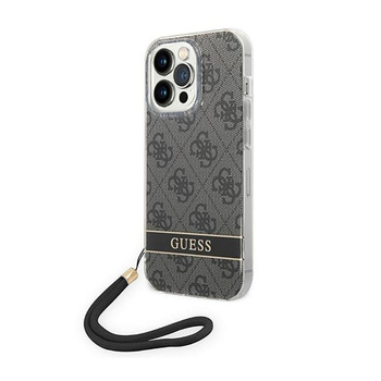 Guess 4G Print Cord - Etui ze smyczką iPhone 14 Pro (czarny)