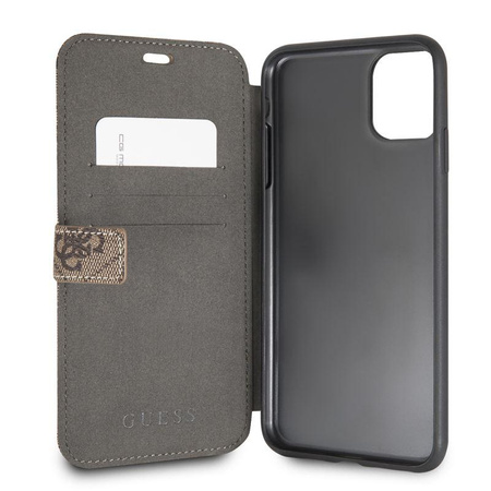 Guess Booktype 4G Charms Collection - Etui iPhone 11 Pro Max z kieszeniami na karty (brązowy)