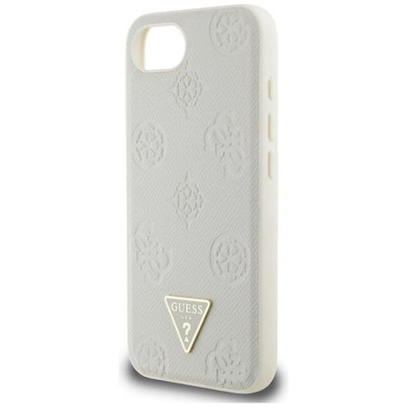 Guess Grained Hot Stamp Peony Triangle Logo MagSafe - Etui do iPhone 16e (beżowy)