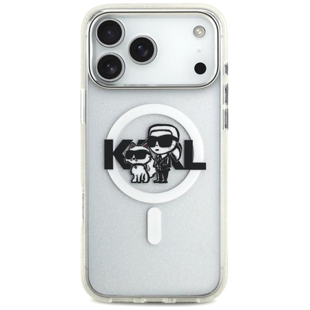 Karl Lagerfeld IML Glitter Karl & Choupette Sketch Logo MagSafe - Etui iPhone 17 Pro Max (przezroczysty)