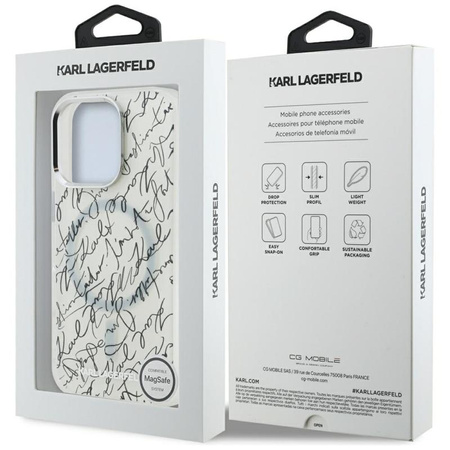 Karl Lagerfeld IML Karl Script Pattern MagSafe - Etui iPhone 16 Pro (biały)