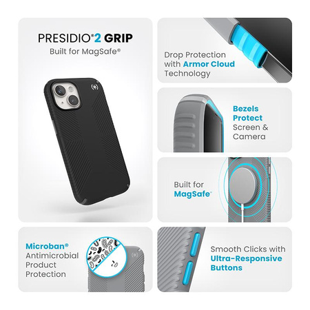 Speck Presidio2 Grip Magsafe - Etui iPhone 16e / iPhone 15 / iPhone 14 / iPhone 13 (Black / Slate Grey / White)