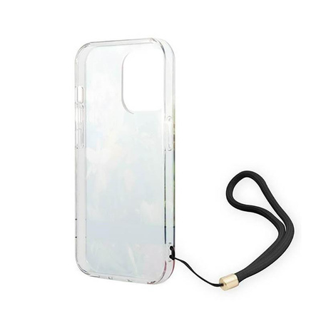 Guess Flower Cord - Etui ze smyczką iPhone 14 Pro Max (niebieski)