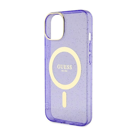Guess Glitter Gold MagSafe - Etui iPhone 14 (Purpurowy)