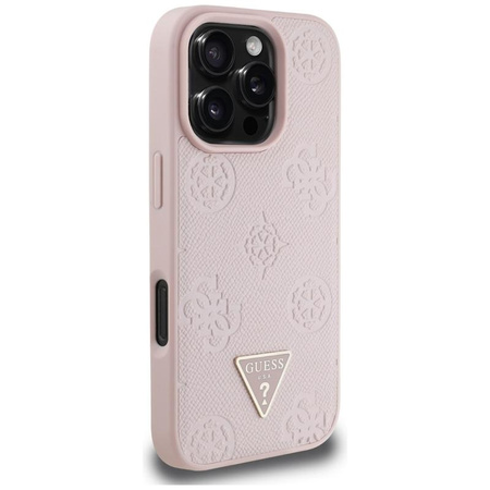 Guess Grained Hot Stamp Peony Triangle Logo MagSafe - Etui do iPhone 16 Pro (różowy)