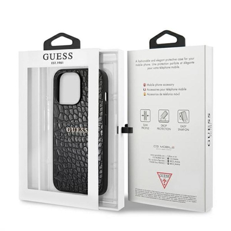 Guess Croco Stamp Lines - Etui iPhone 13 Pro (czarny)